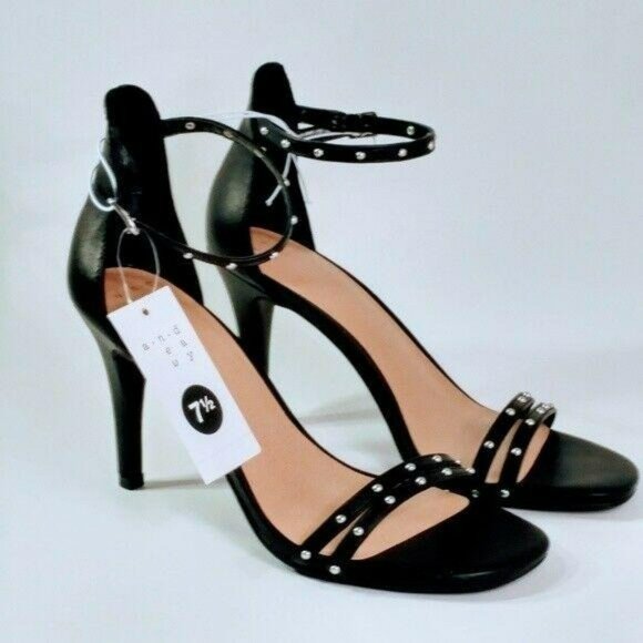 4" Enya Studded Barely There Heels Stiletto Pump Prom Black Peep Toes Size 7.5 - Picture 3 of 6